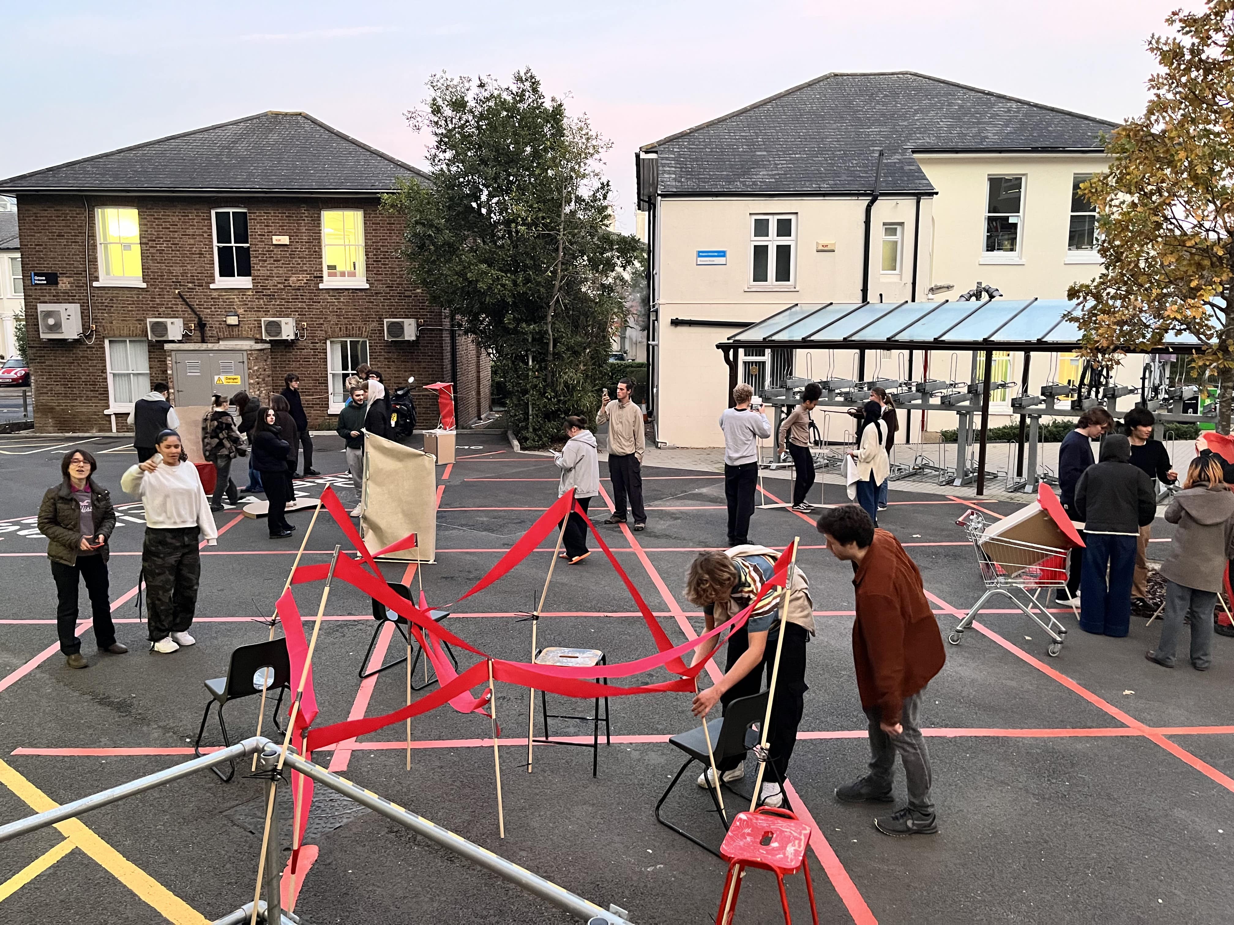 Kingston Foundation students assemble their structures outdoors