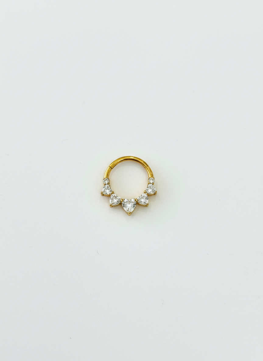 Piercing clicker 5 zirconias Corazón Dorado