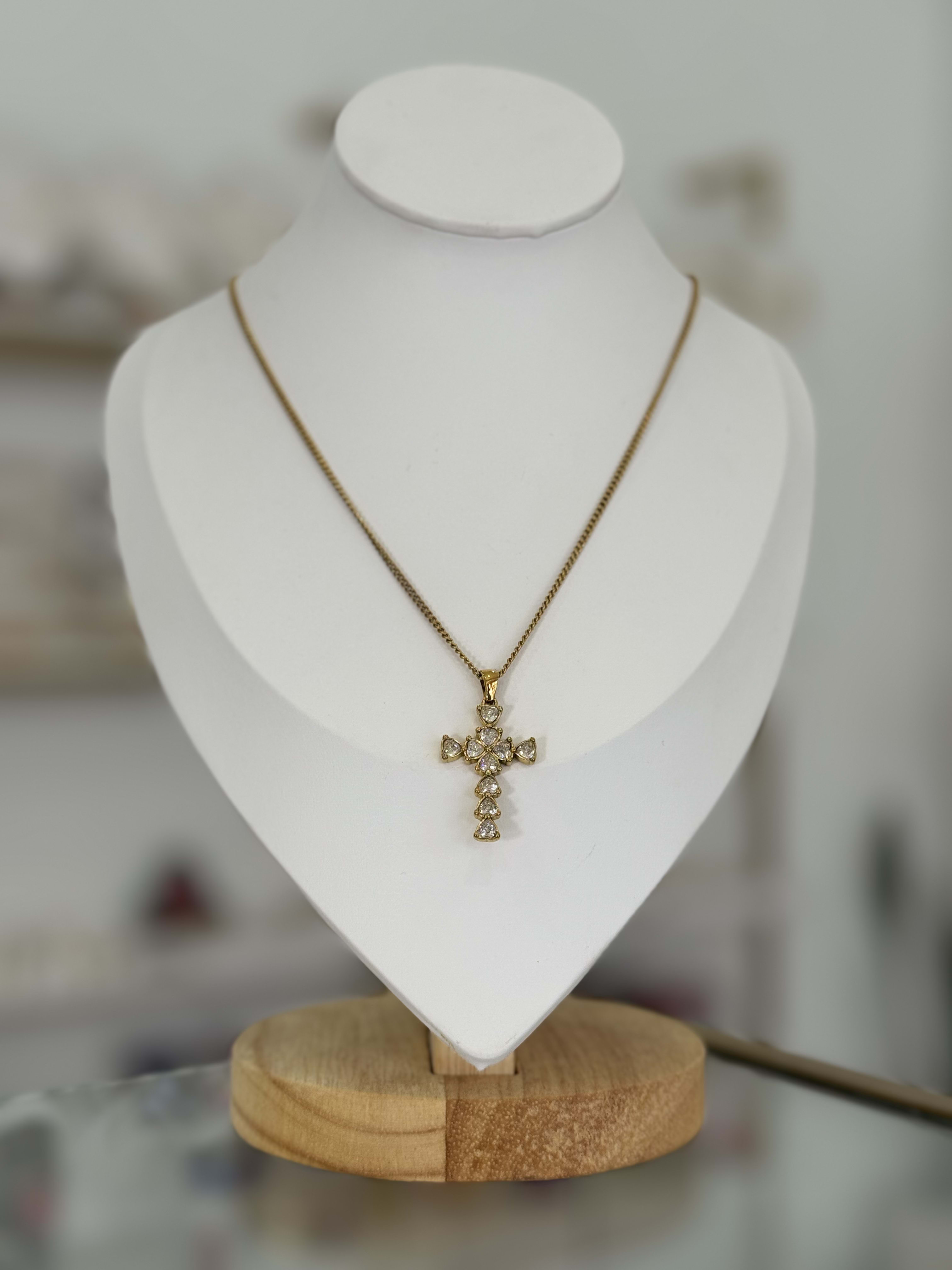 Collar Cruz Flor Centro Zirconias Premium Chapa Oro 14K Acero Inoxidable Mujer