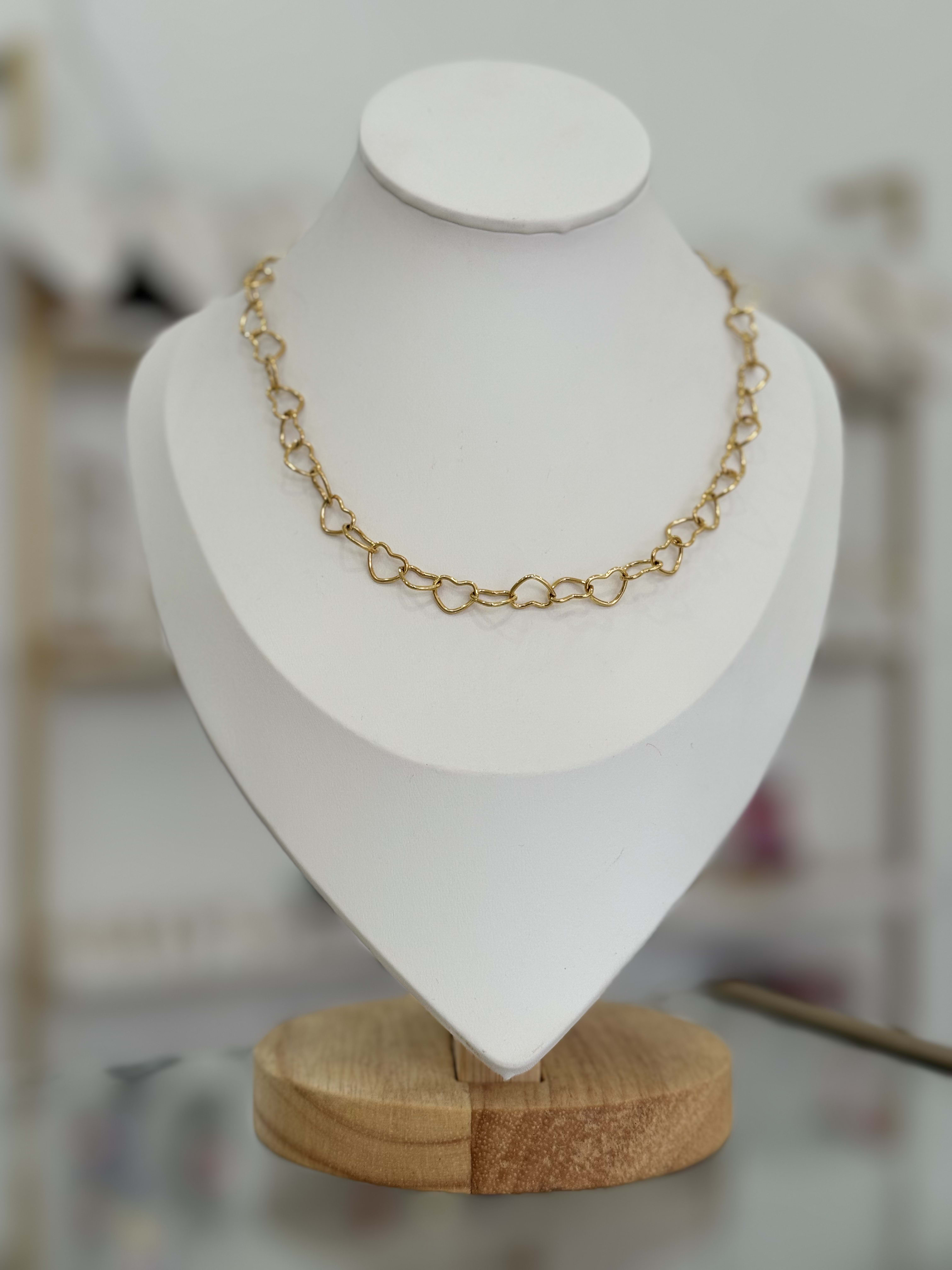 Collar Eslabones Corazón Romántico Chapa Oro 14K Acero Inoxidable Mujer