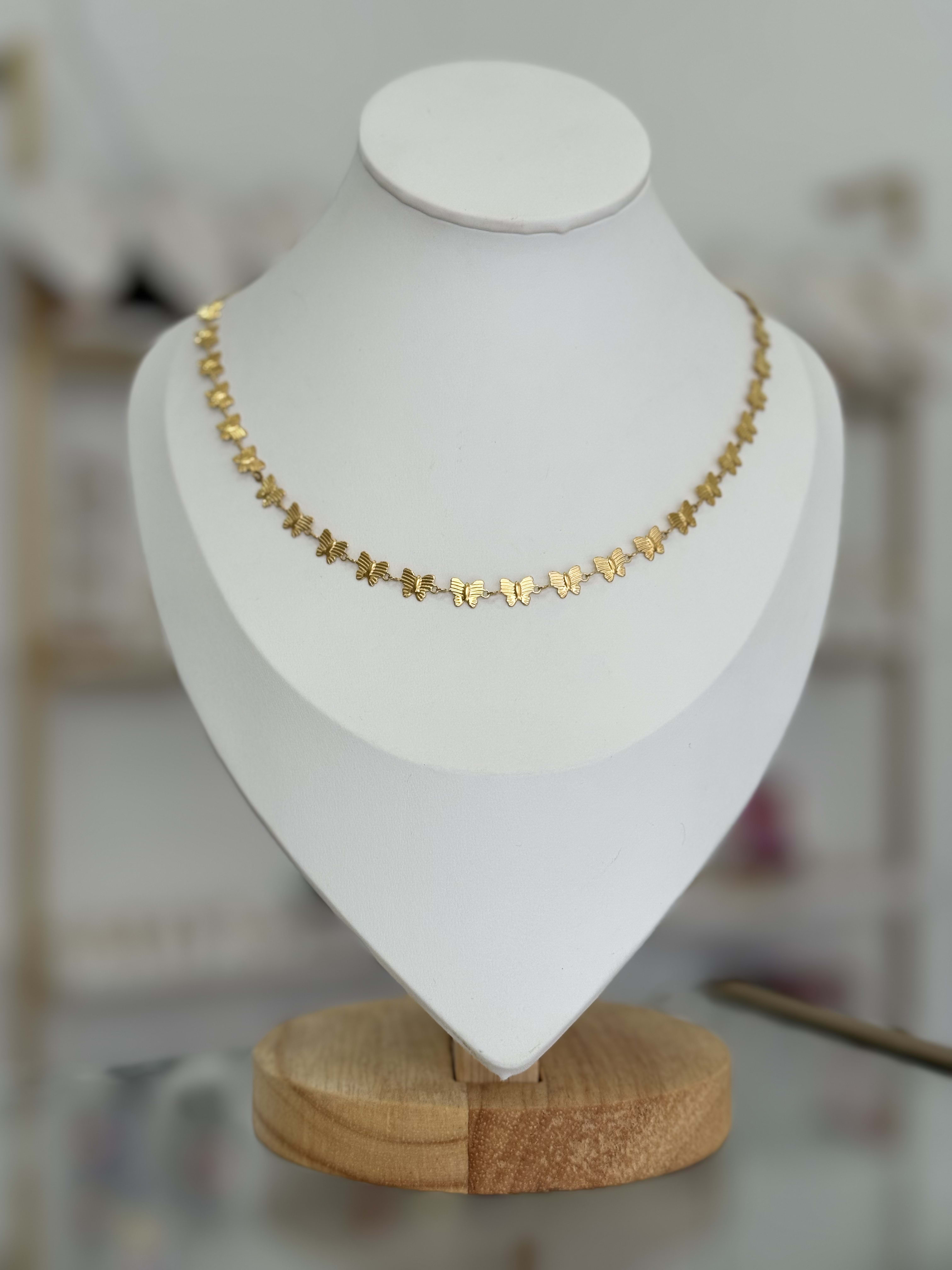 Collar Eslabones Mariposa Delicado Chapa Oro 14K Acero Inoxidable Mujer
