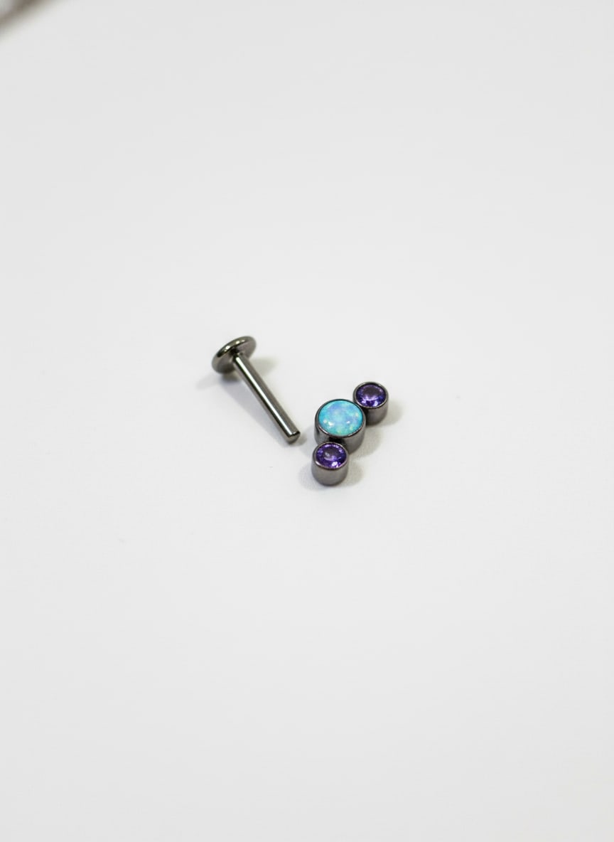 Labret 3 Gemas Azul Morado Plateado - Imagen 1