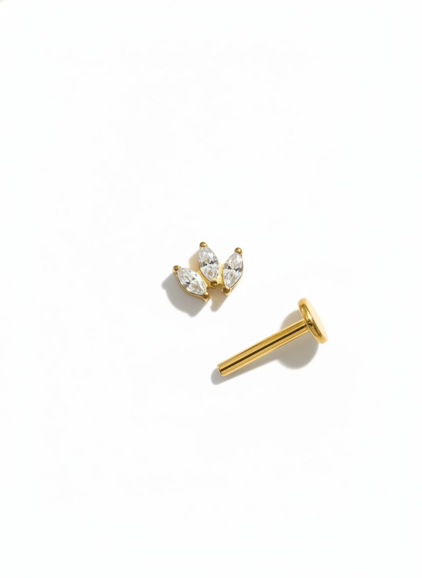 Labret 3 Gemas Ovaladas Poste Dorado - Imagen 1