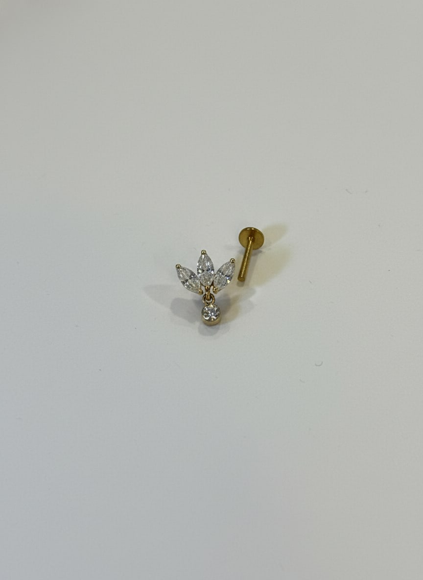 Labret 3 Gemas Ovaladas Zirconia Dorado - Imagen 1