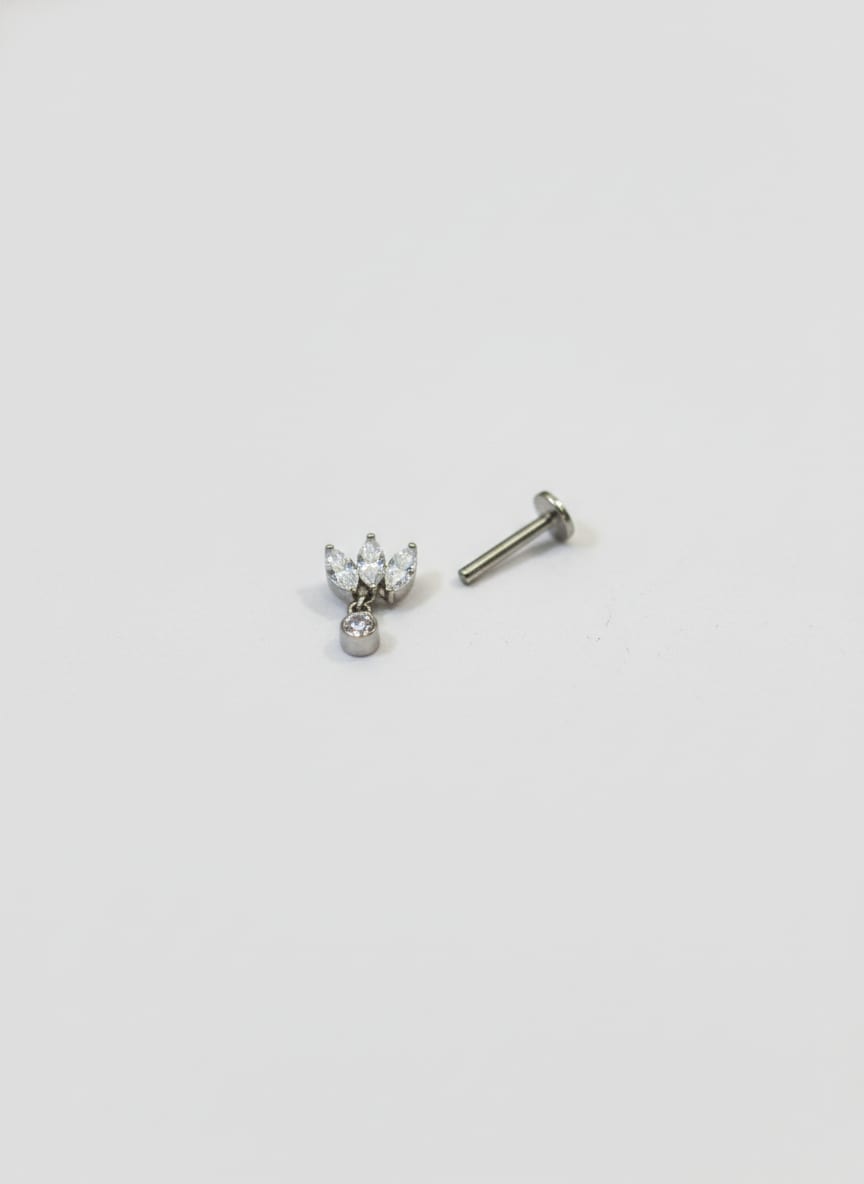 Labret 3 Gemas Ovaladas Zirconia Plateado - Imagen 1