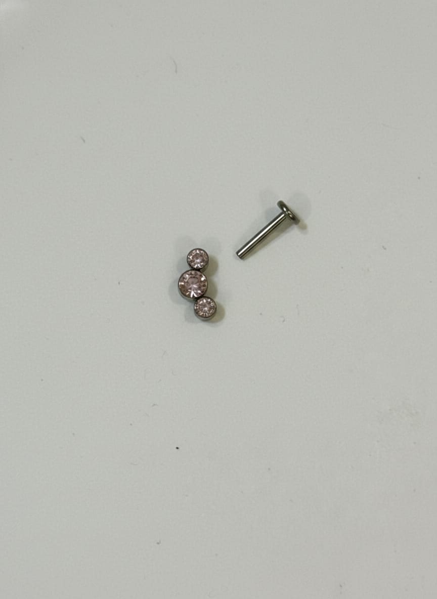 Labret 3 Gemas Rosas Plateado - Imagen 1