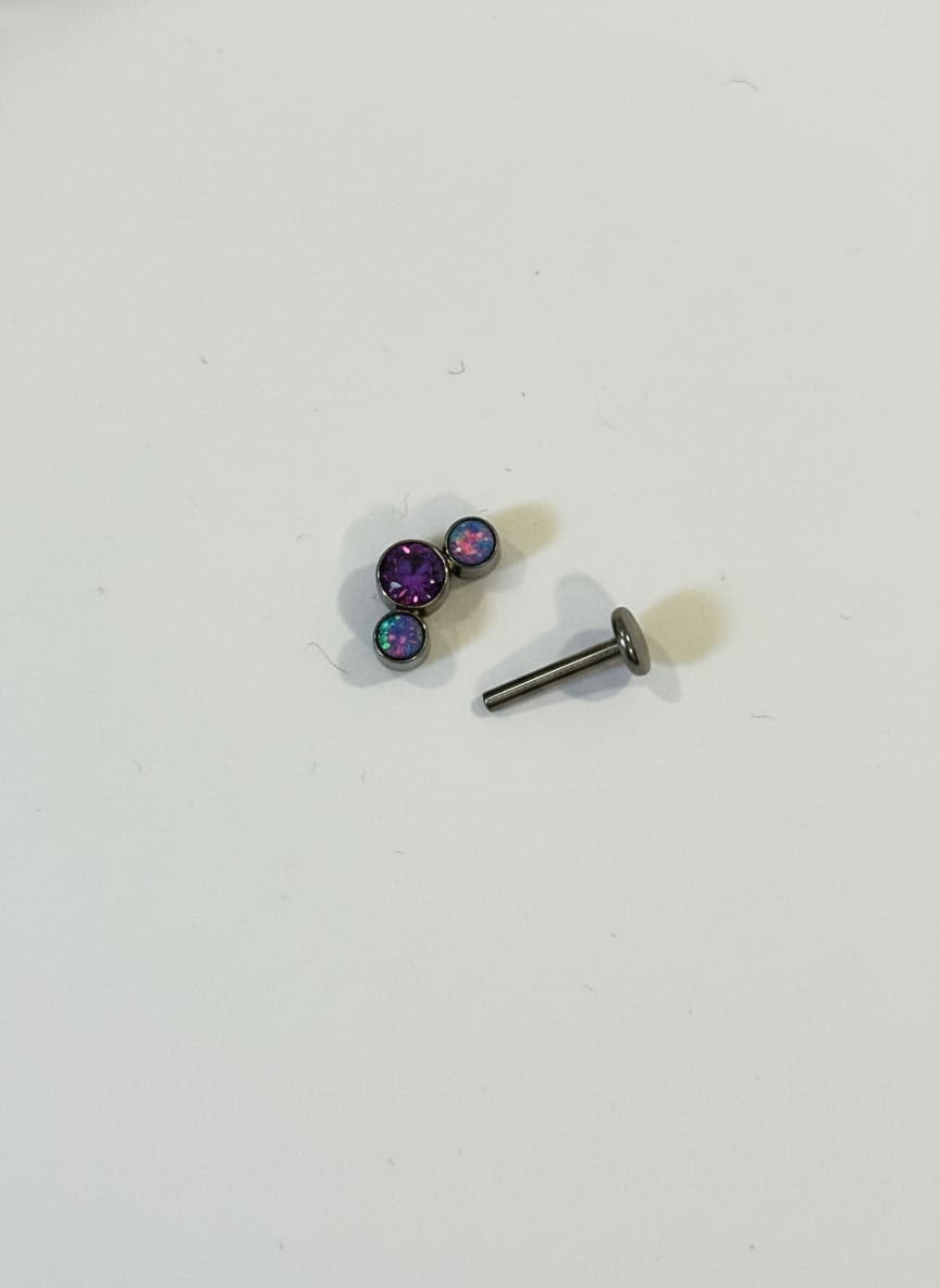 Labret 3 Gemas Tornasol Opalo Plateado