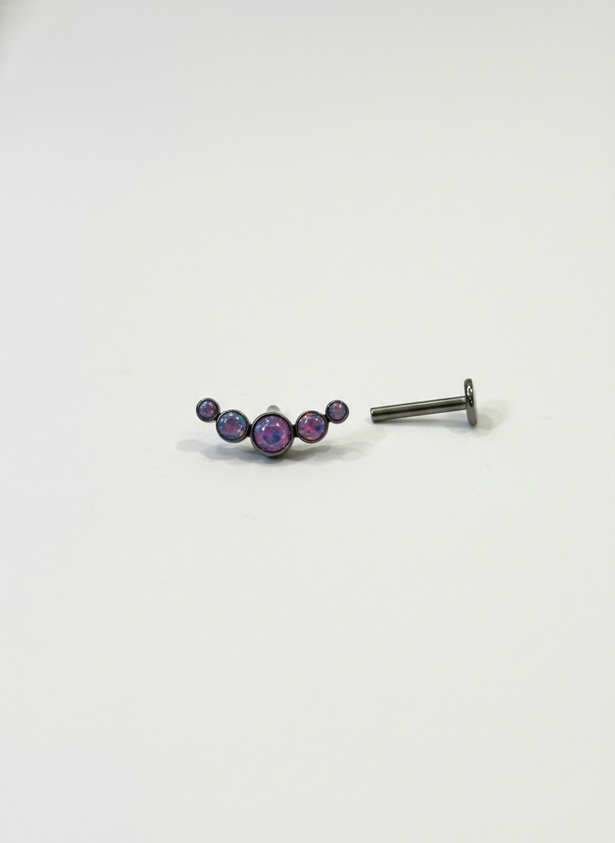 Labret 5 Gemas Circulares Tornasol Plateado - Imagen 1