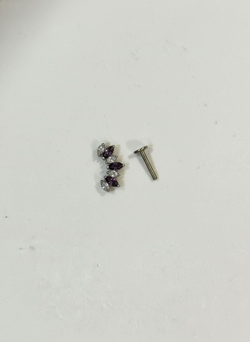 Labret 7 Gemas Ovaladas Moradas Blancas Plateado - Imagen 1