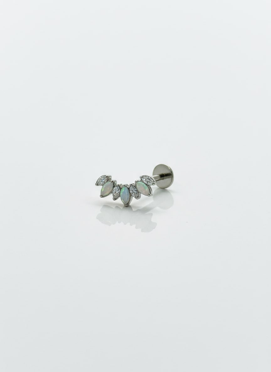 Labret 7 Gemas Ovaladas Tornasol Plateado - Imagen 1