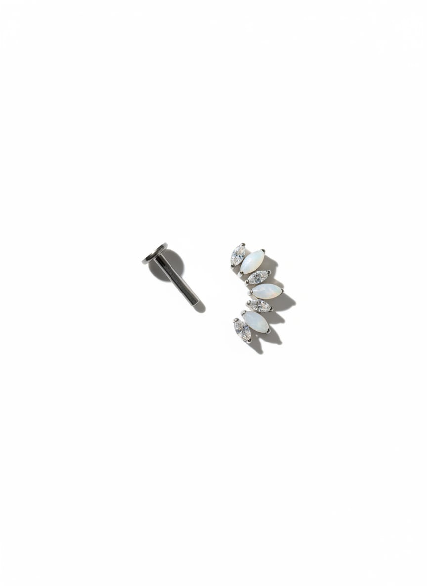 Labret 7 Gemas Perla Blancas Plateado - Imagen 1