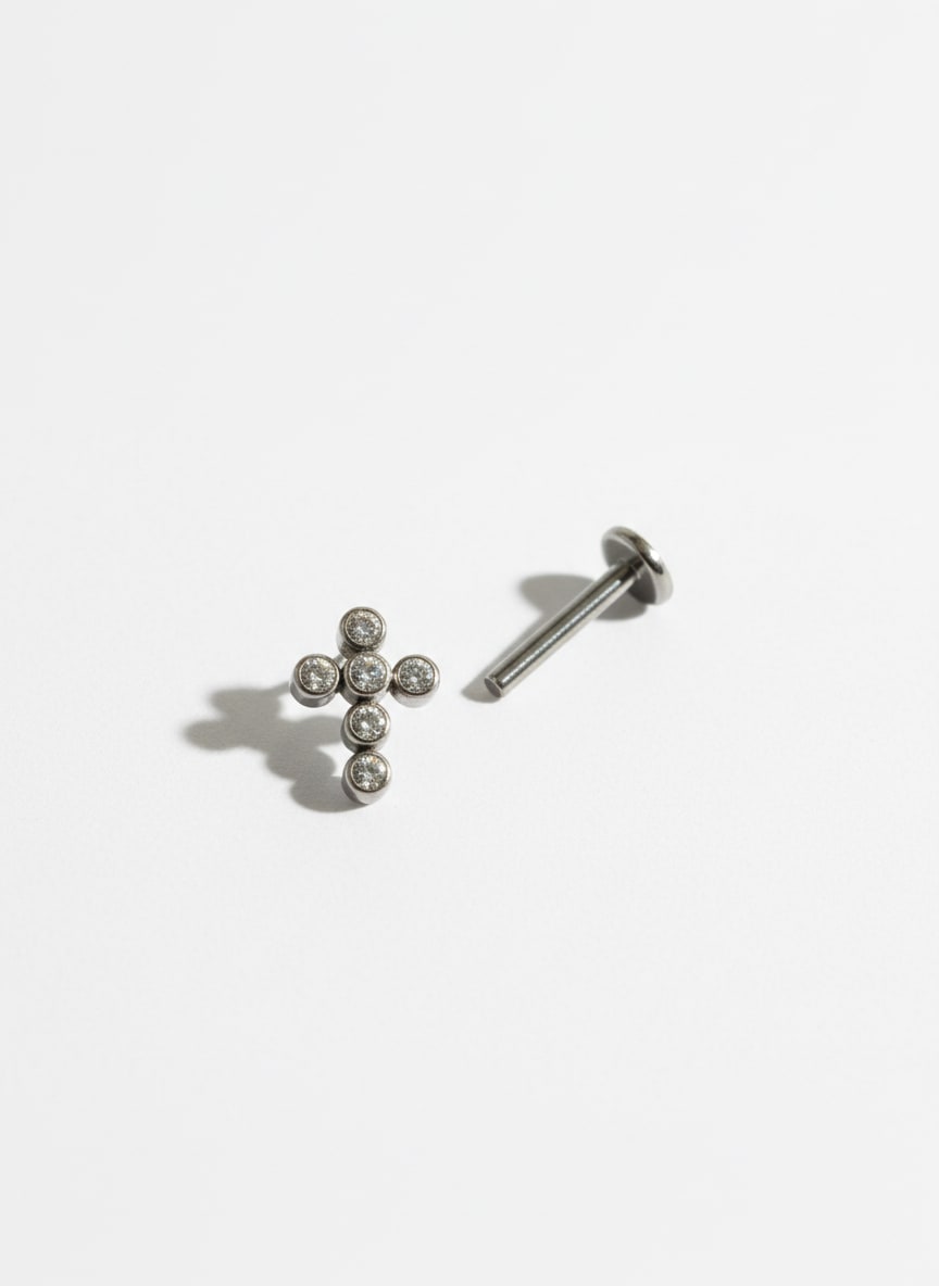 Labret Cruz Bolitas Plateado