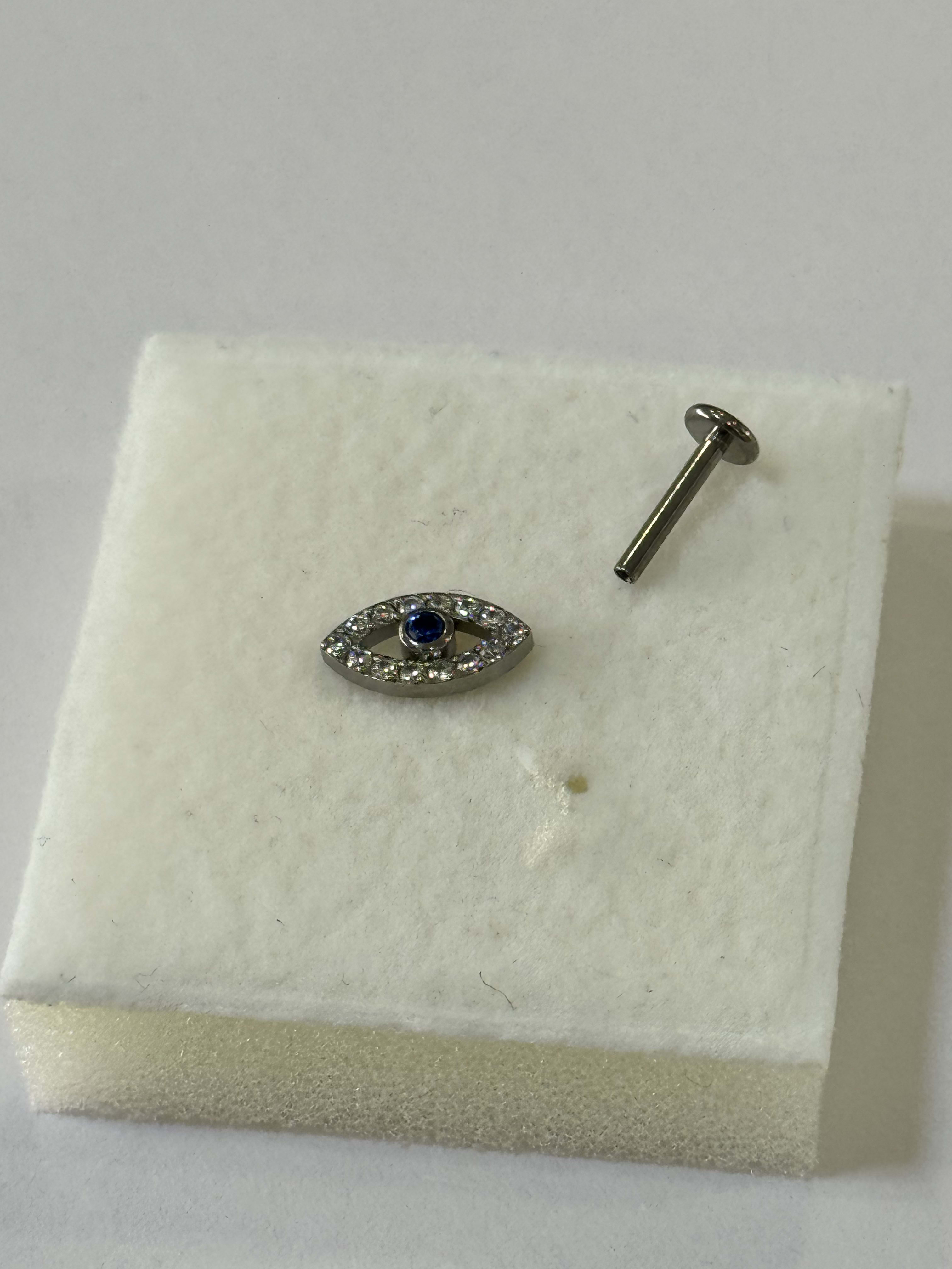 Labret Ojo Zirconias Gema Azul Plateado