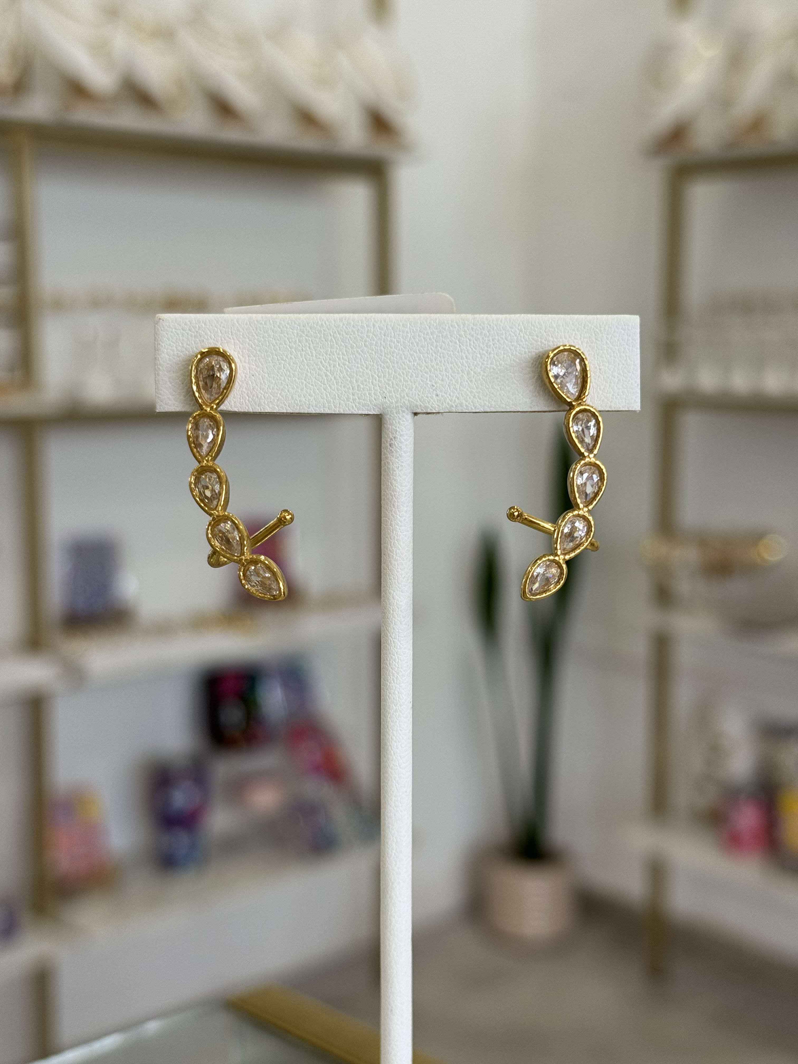 Ear Climber Zirconias Dorado Trendy Acero Inoxidable