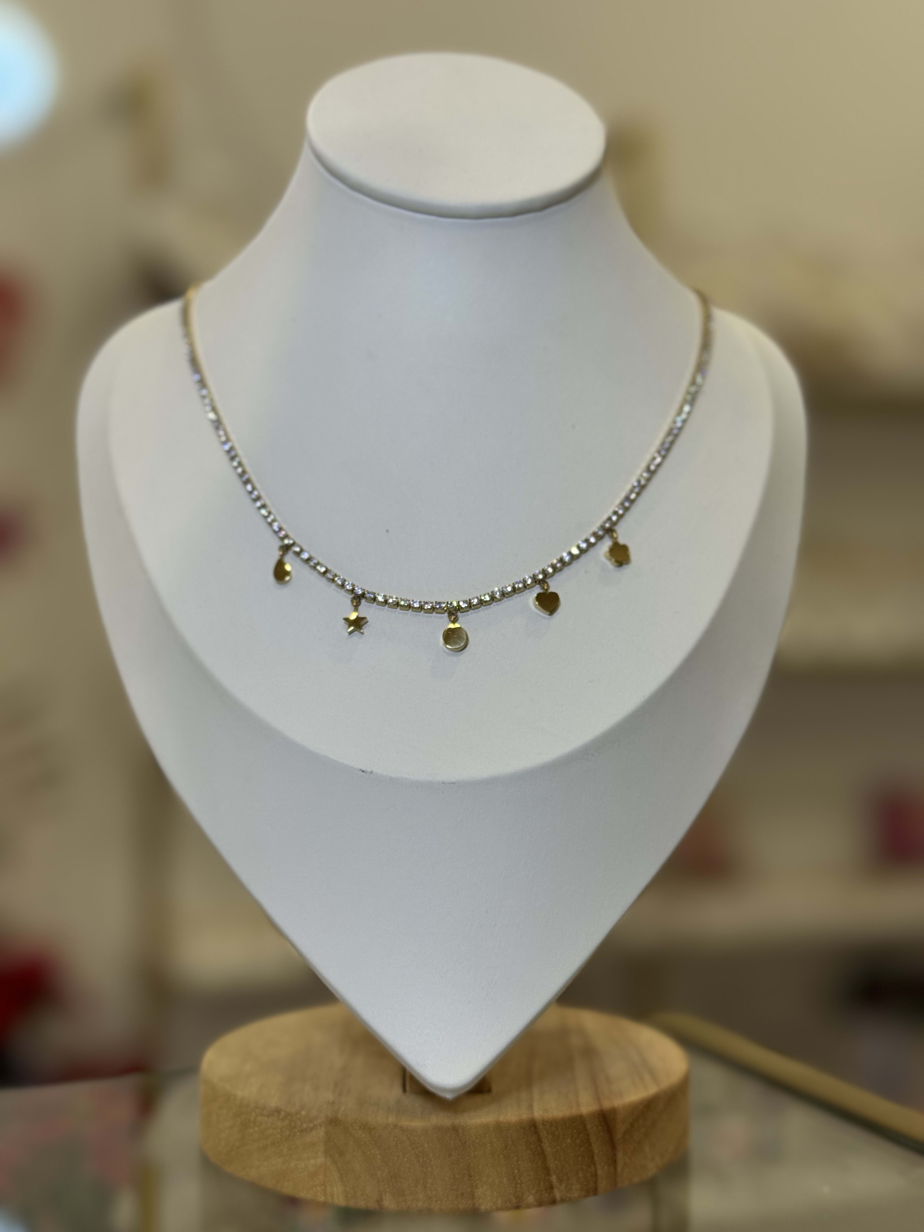 Collar Glamour Zirconias Dijes Múltiples Dorado Mujer - Mundo Chic Joyería