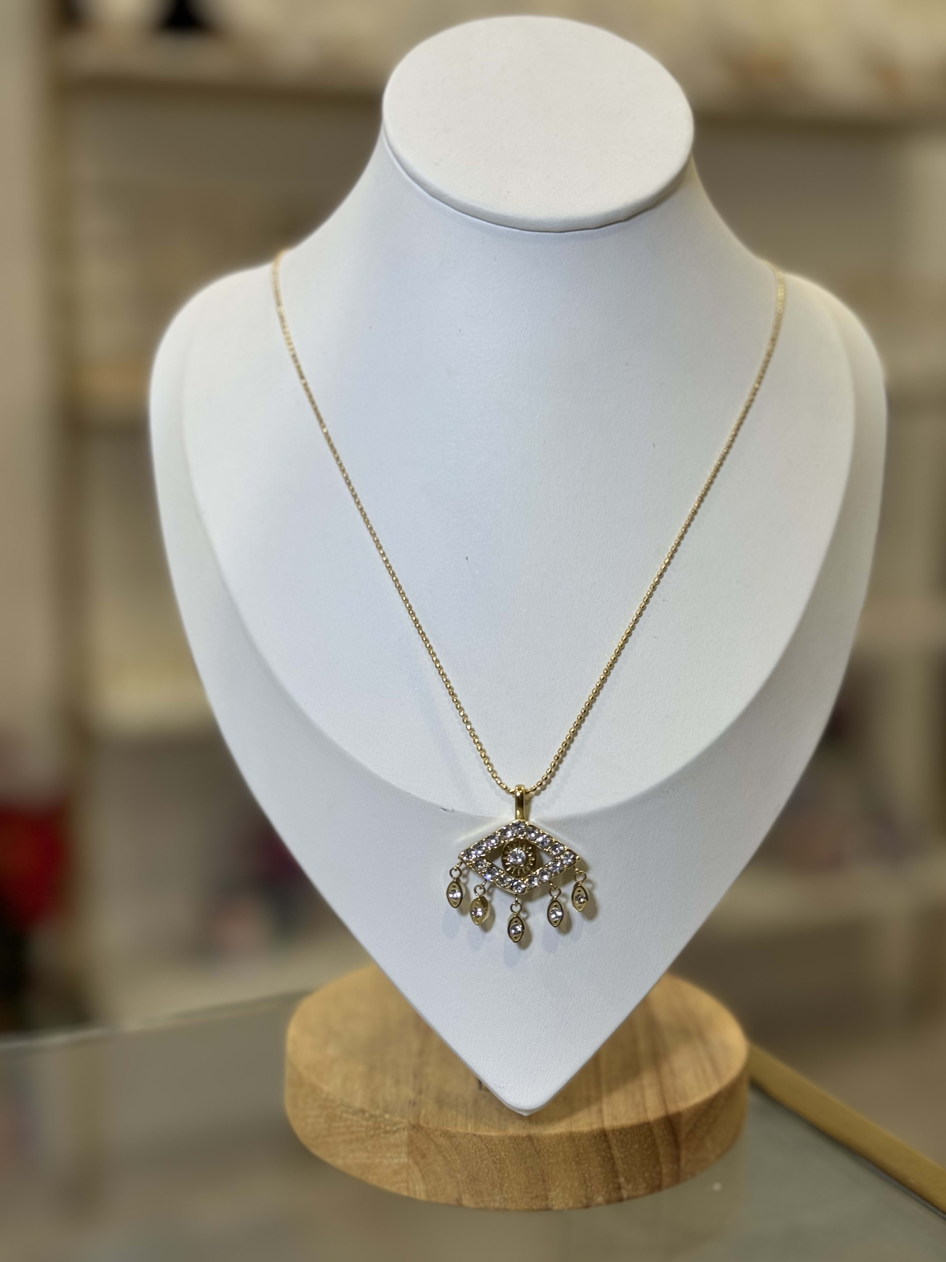 Collar Ojo Turco Protección Dorado Piedras Acero Inox - Mundo Chic Joyería