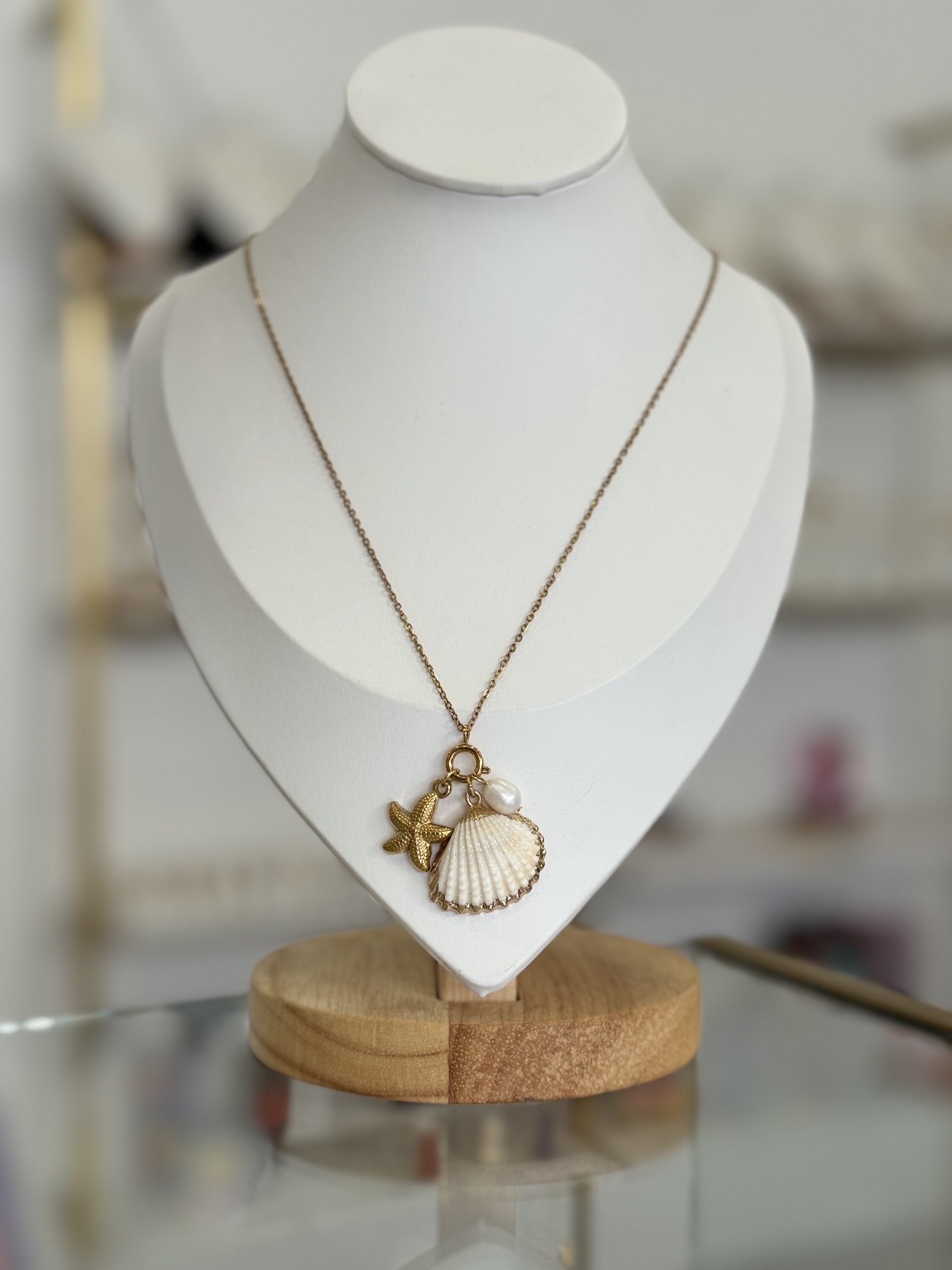 Collar Layered Estrella Concha Dorado Baño Oro Mujer - Mundo Chic Joyería