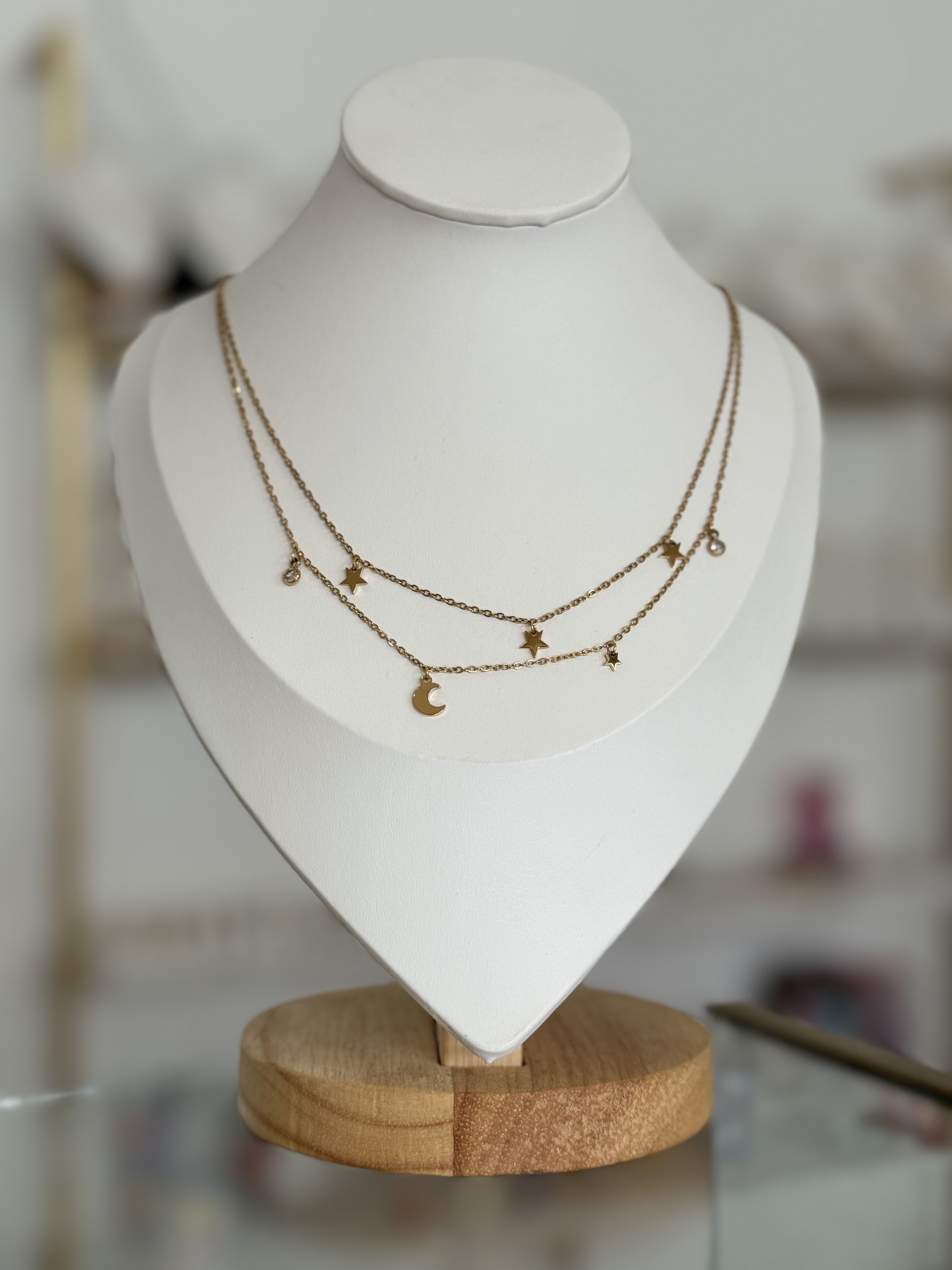 Collar doble dorado estrellas y luna