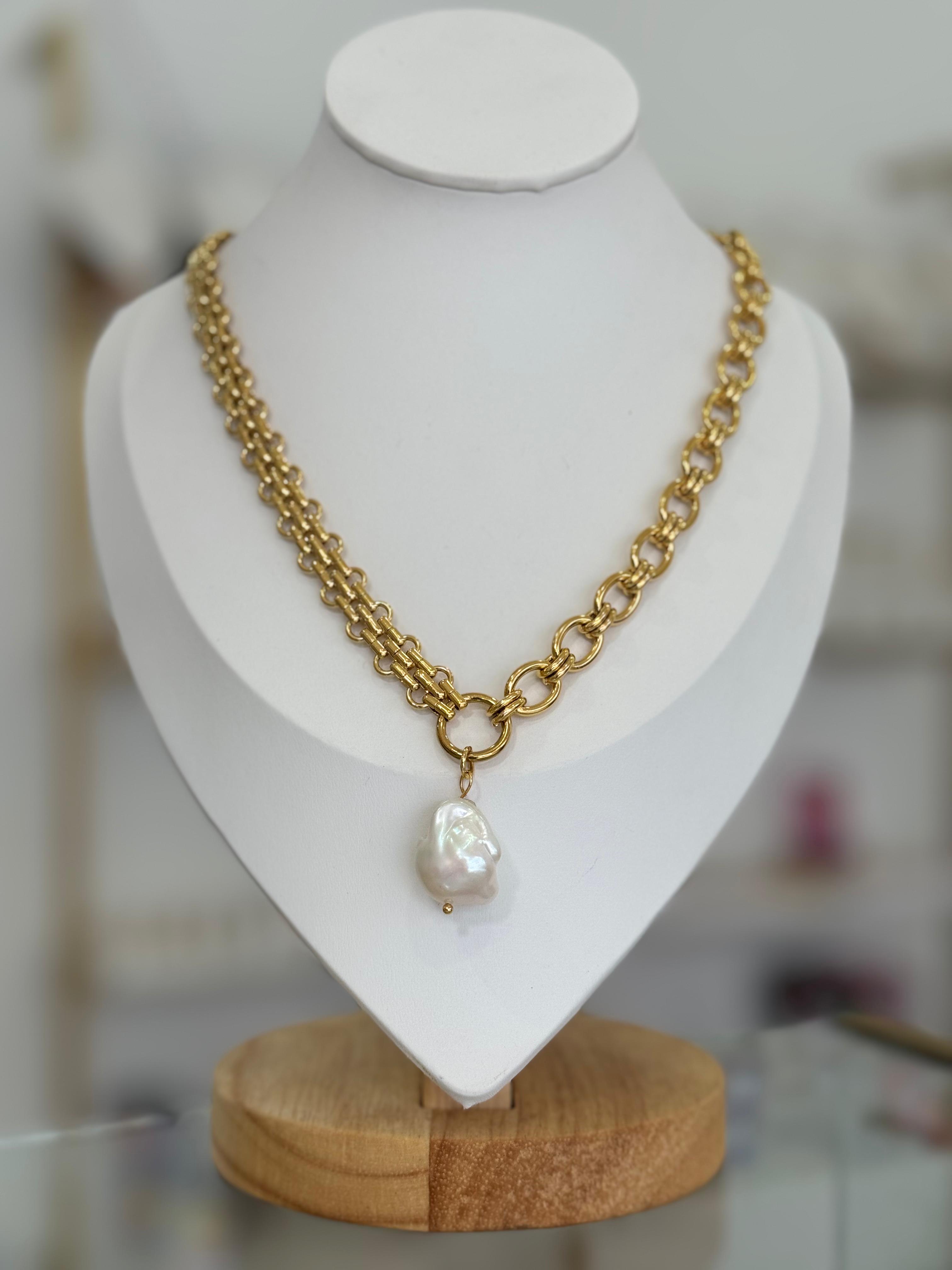 Collar Piedra Carey Elegante Chapa Oro 14K Acero Inoxidable Mujer