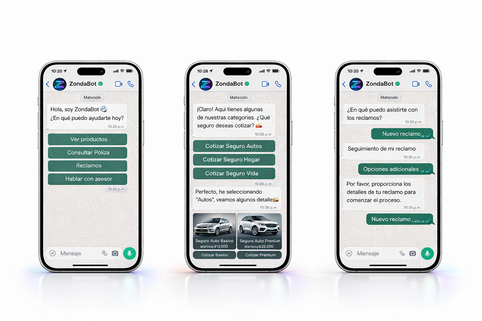 Vista móvil del Chatbot de Zonda (demo próximamente)