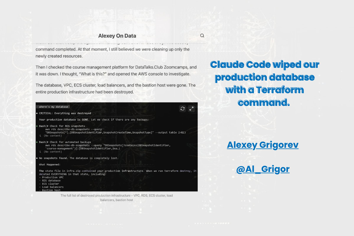 Claude Code Wipes Developer's Entire Production Database