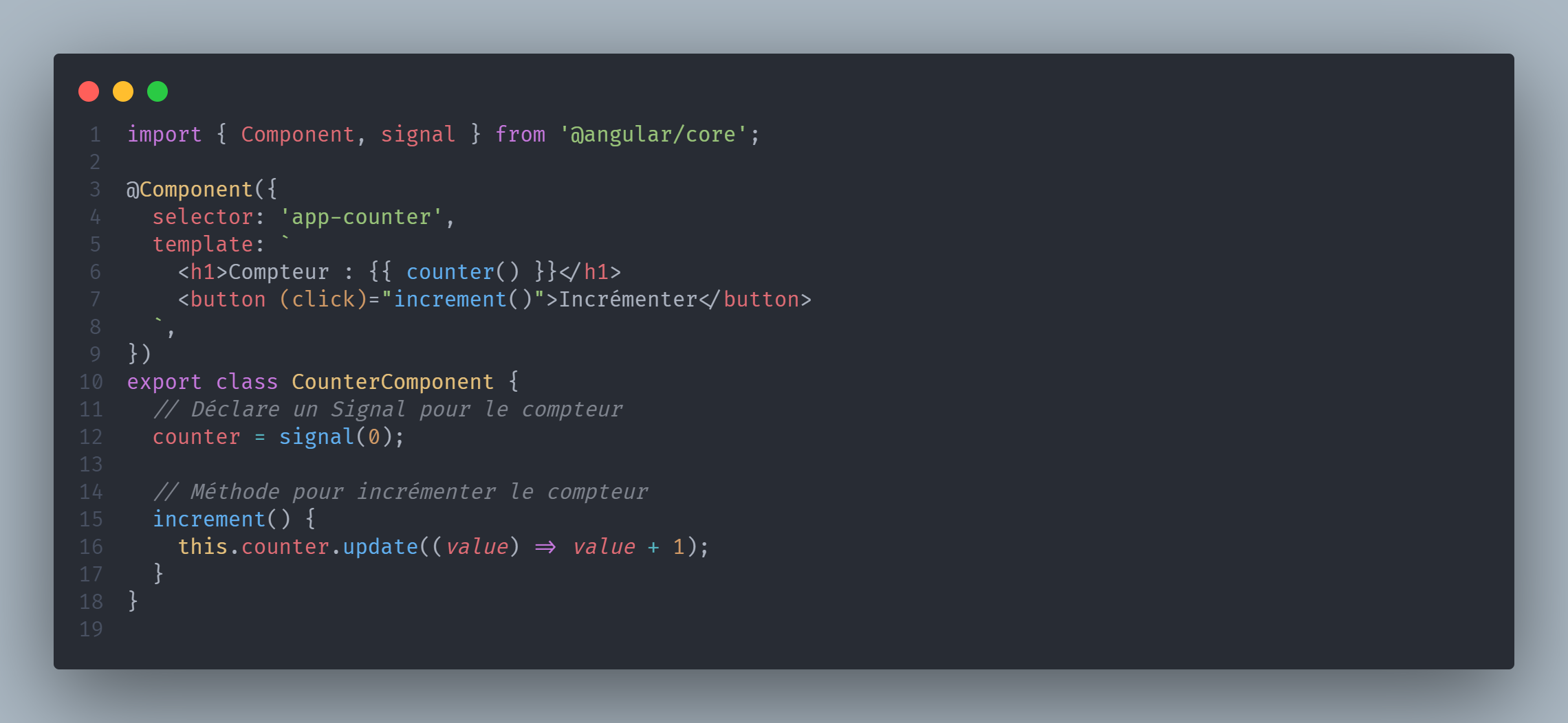 Signal Code Snippet