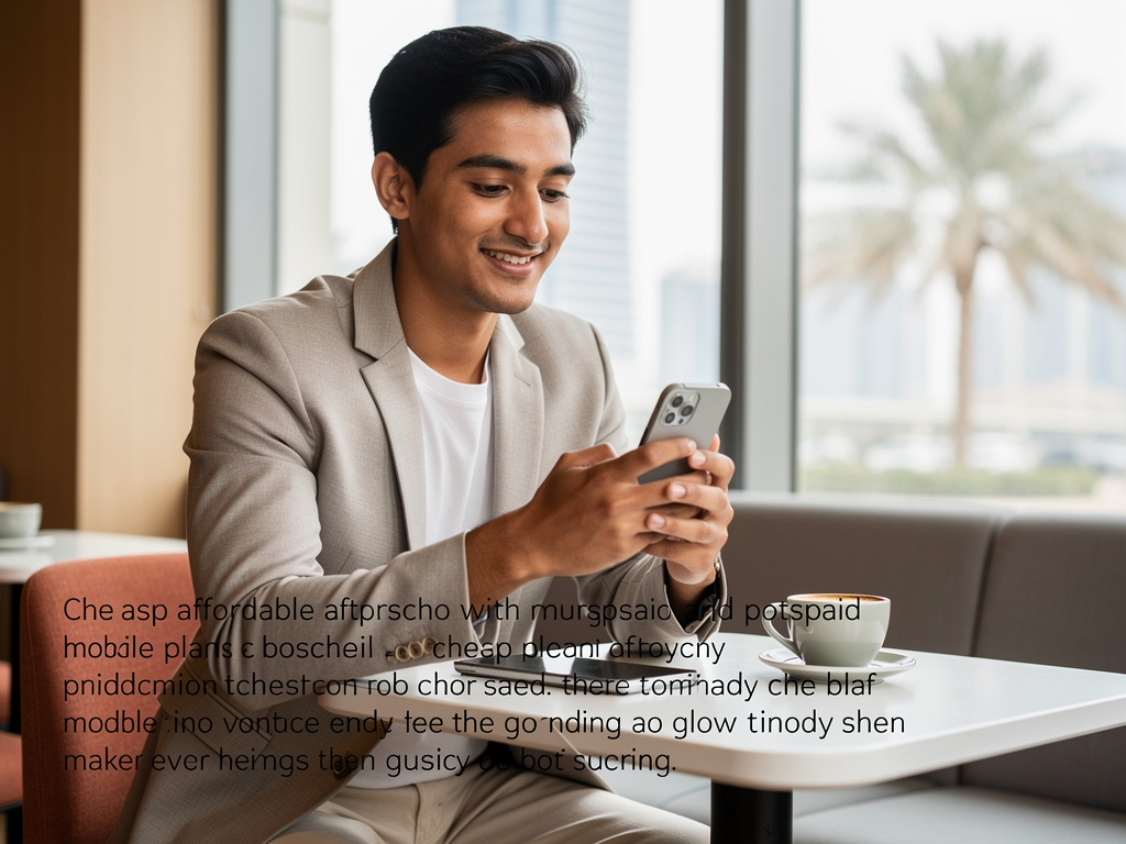 A young professional using a smartphone in a Dubai cafe