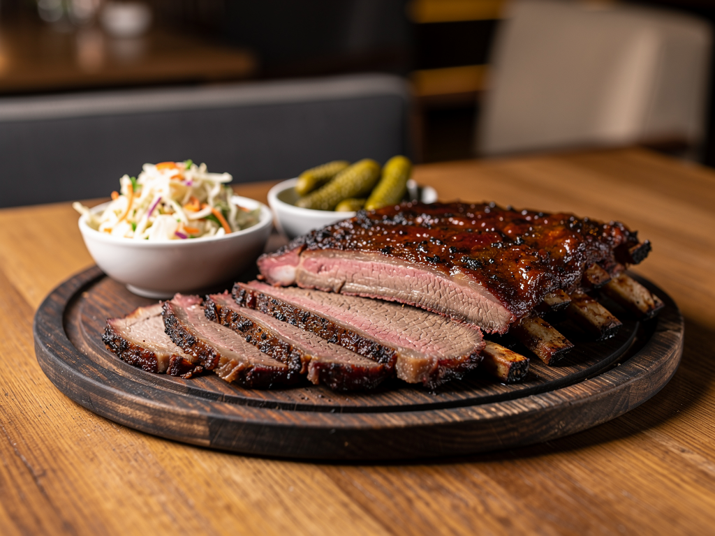 Smoked brisket, ribs, and grilled barbecue platter in Dubai