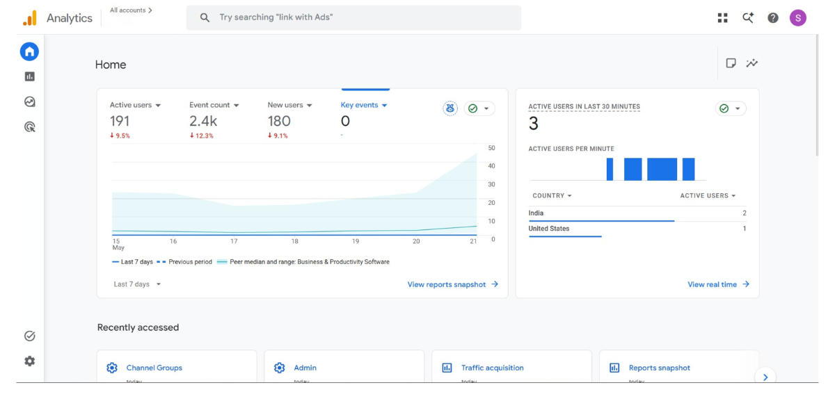 GA4 Method 1 Step 1: open Reports then Business objectives then Generate leads then Traffic acquisition to access the AI traffic source/medium filter