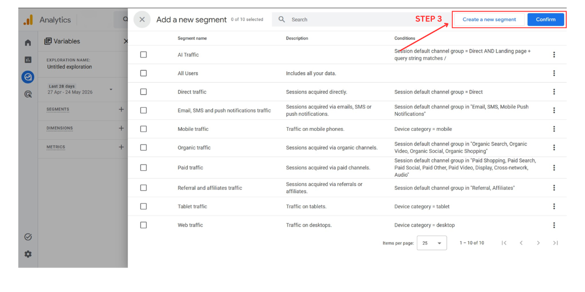 GA4 Method 4 Step 3: import metrics Sessions Engaged sessions Engagement rate and Average engagement time per session