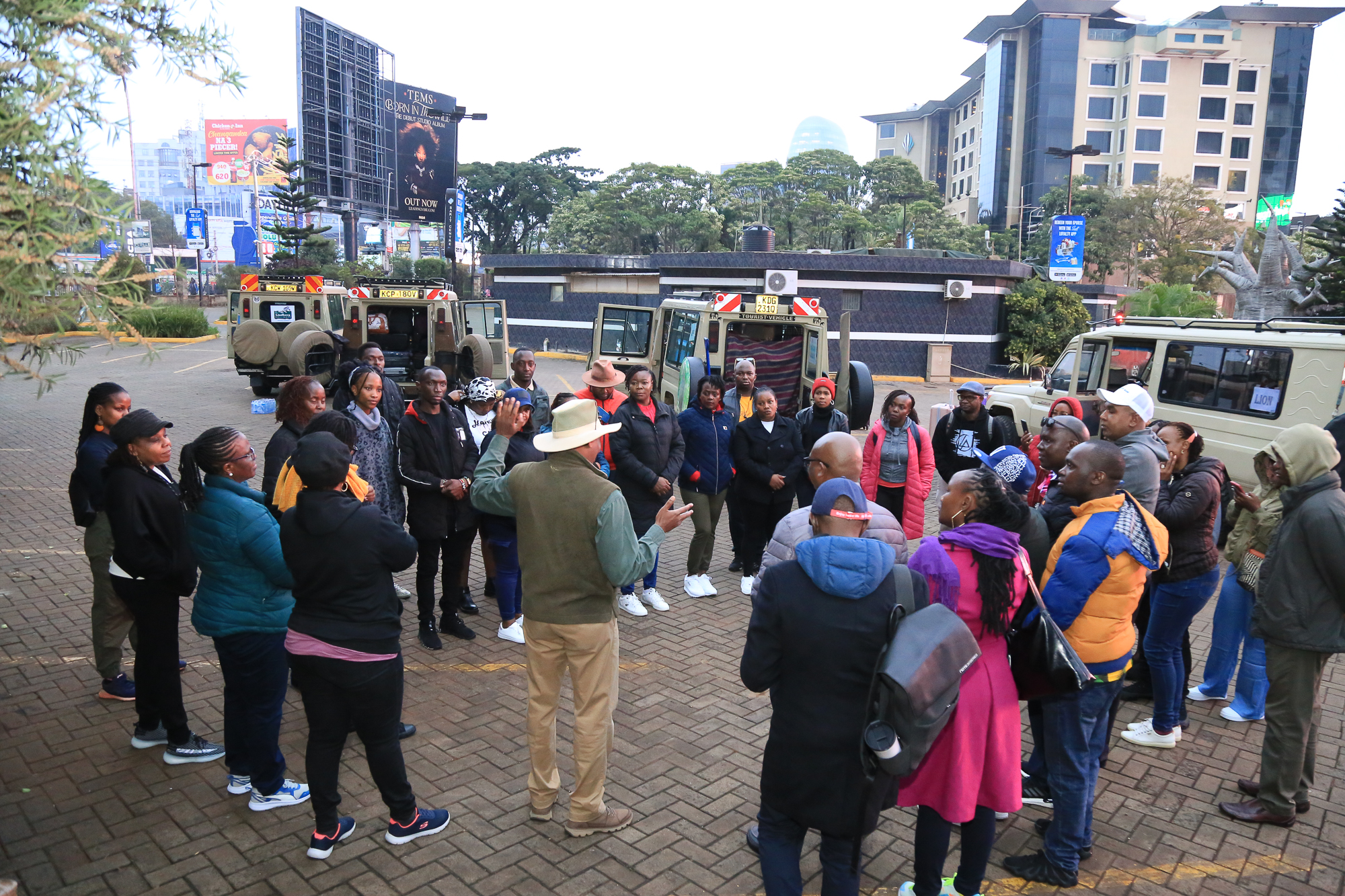 Lindberg Holidays group departing Nairobi for the World Rafting Cup at Sagana Kenya"