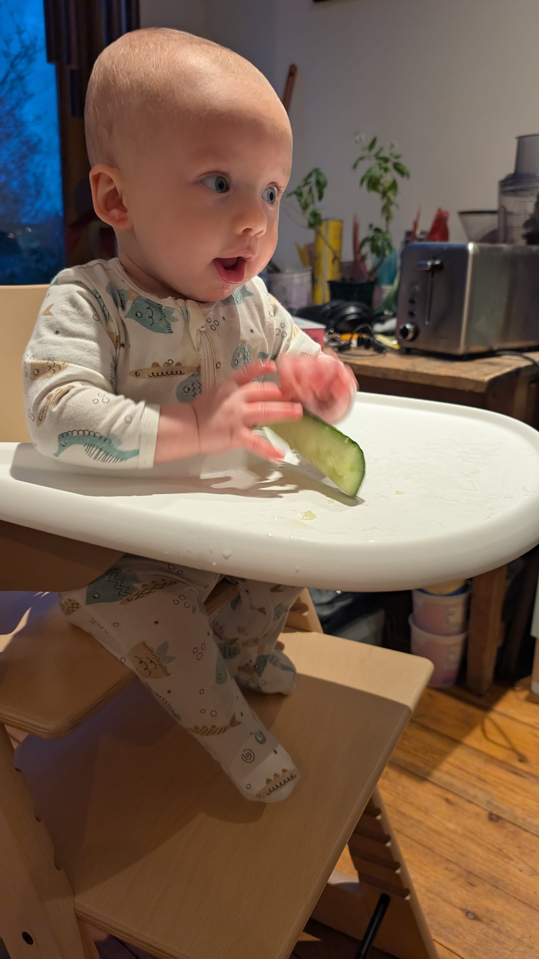 Trying out a cucumber, loving it