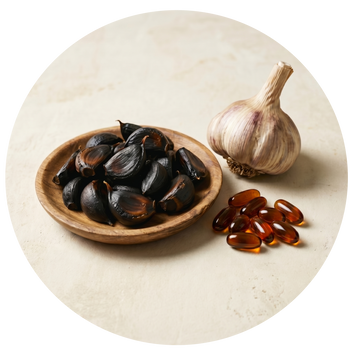 Fermentierter schwarzer Knoblauch und Softgels