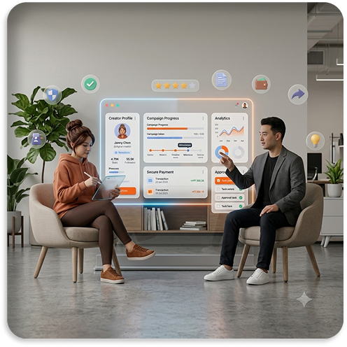 Brand and creator reviewing a campaign together on Sponzo