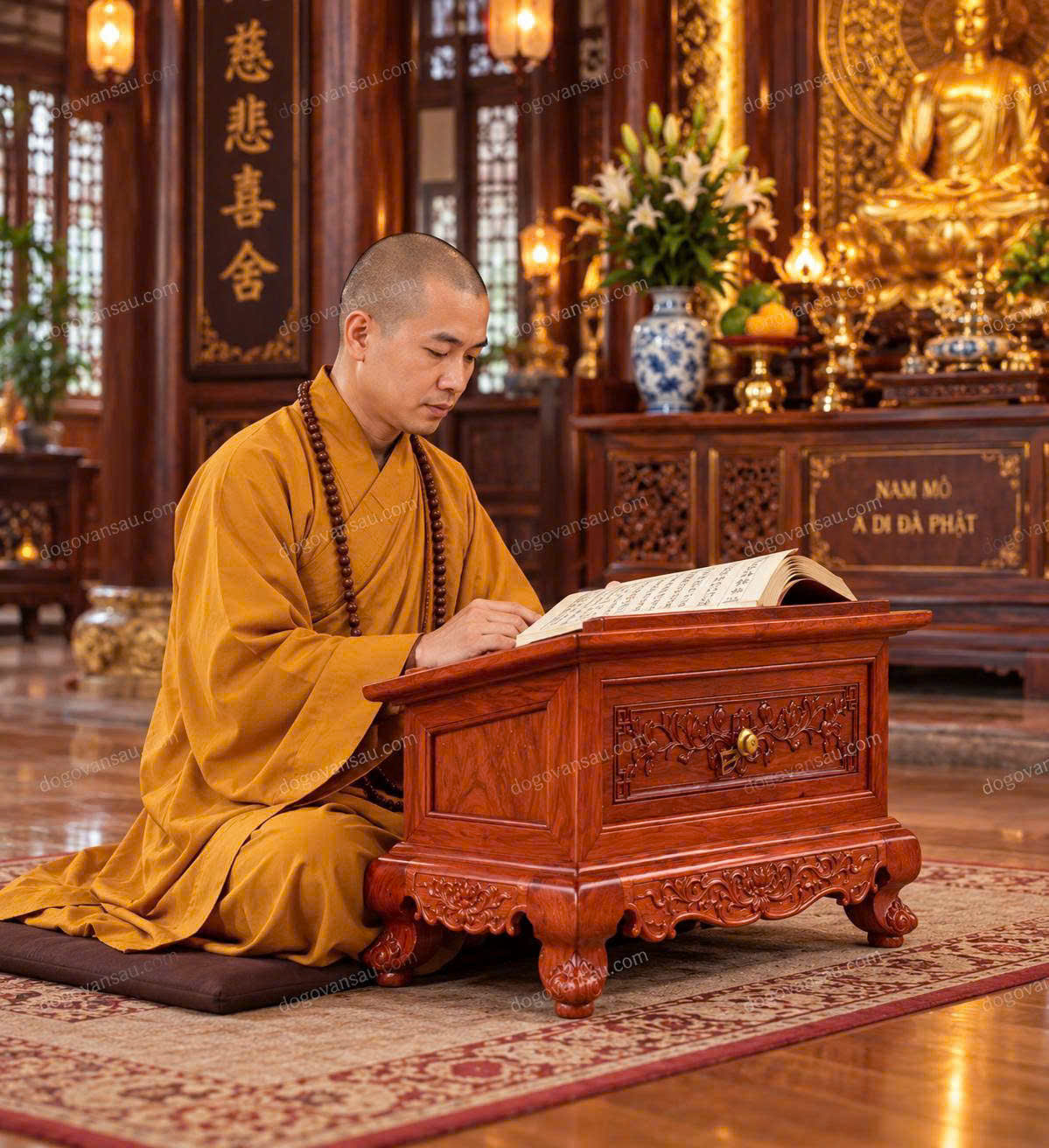 Bàn Đọc Kinh Gỗ Hương Văn Sáu – Thiết Kế Đẹp, Trang Nghiêm Cho Không Gian Thờ Cúng