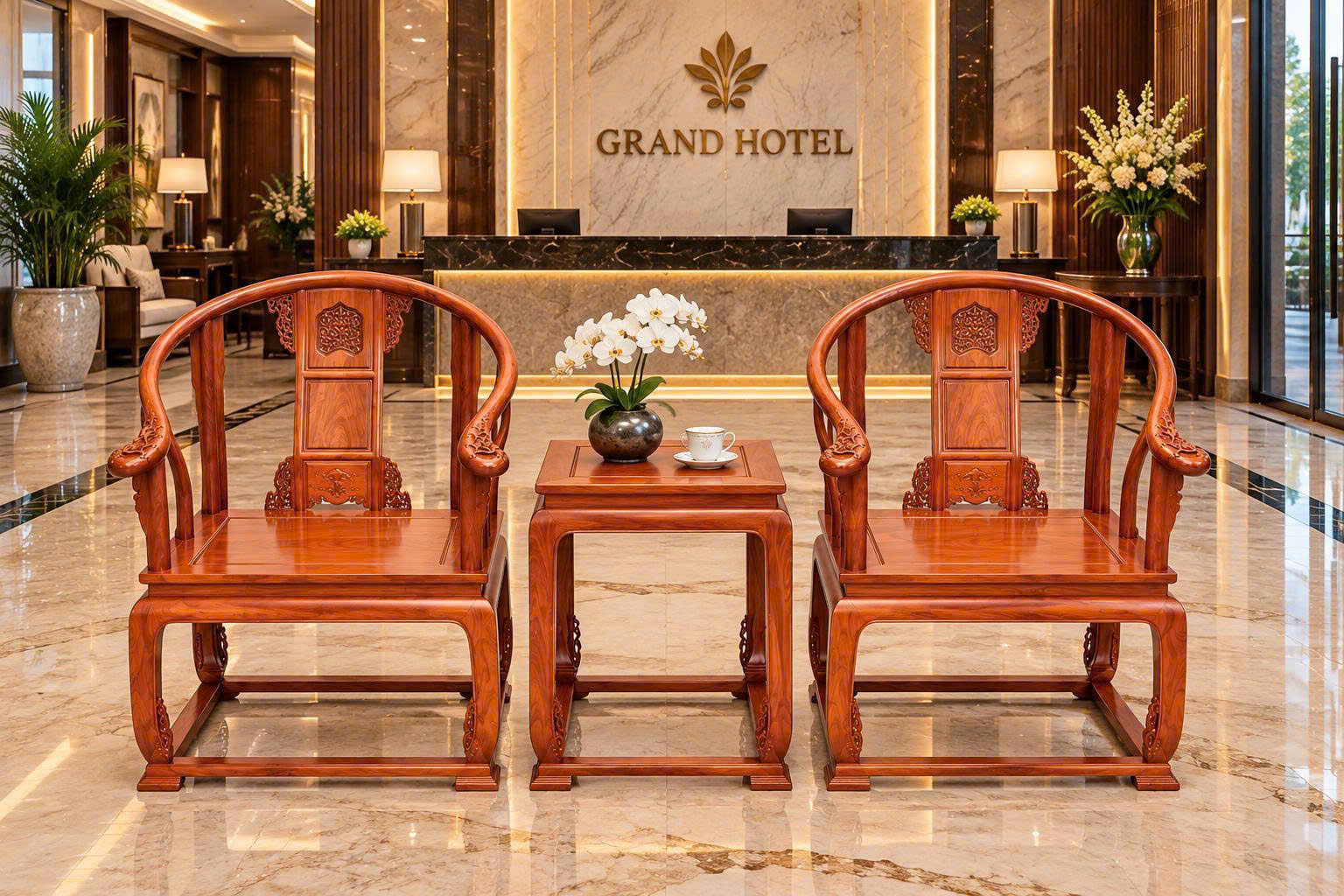 Bộ minh đế gỗ hương 1 bàn 2 ghế – Văn Sáu Đồ Gỗ