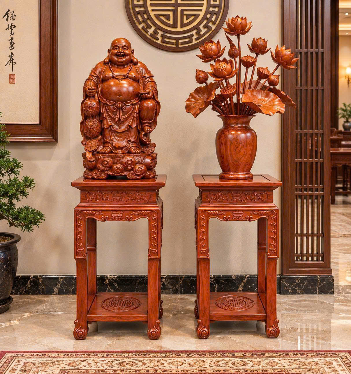 Mẫu đôn vuông gỗ hương chạm khắc đẹp – Văn Sáu Đồ Gỗ