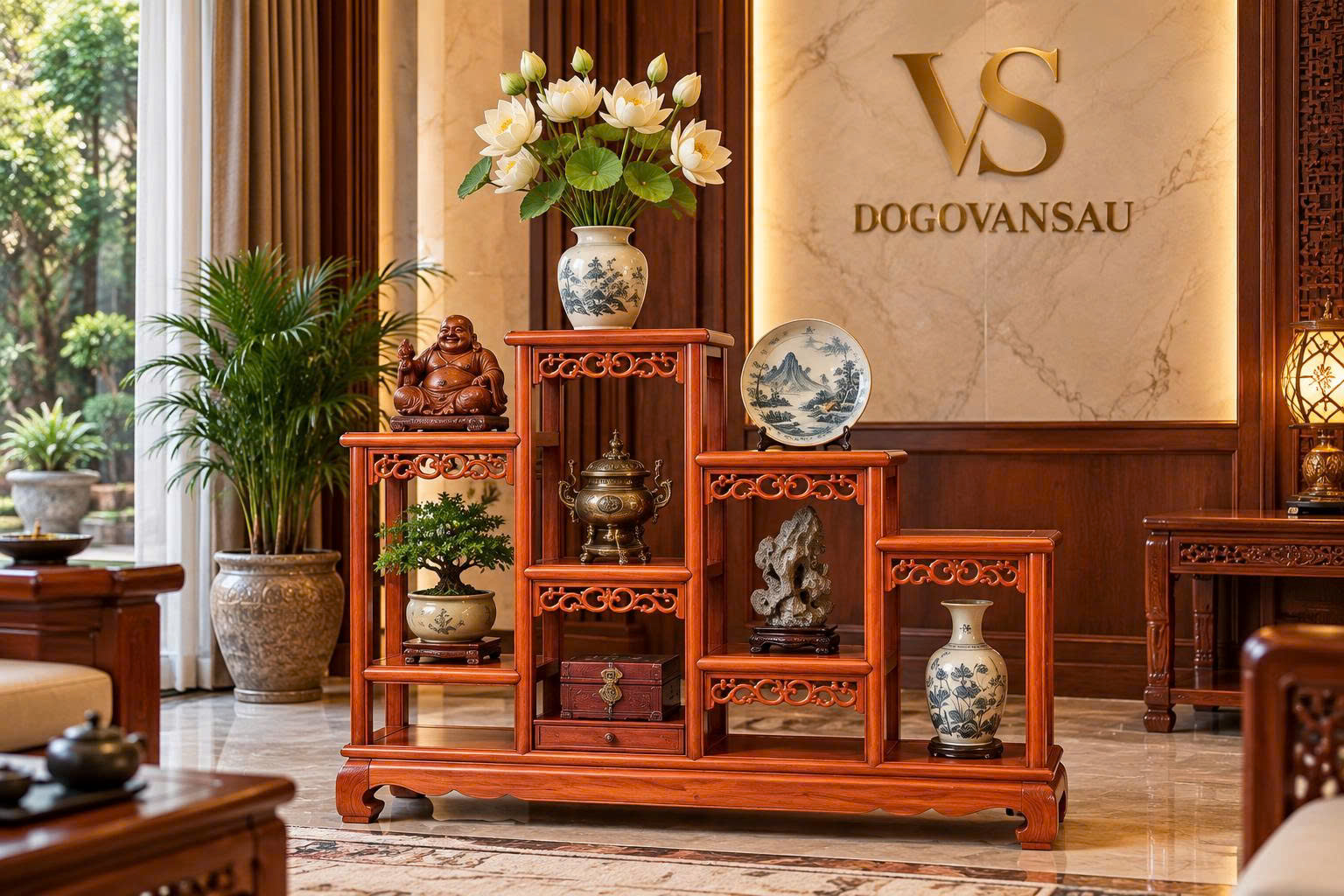 Kệ gỗ hương trang trí – Đồ Gỗ Văn Sáu