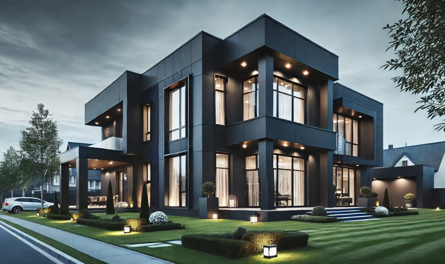 Beautiful, modern house with a dark color scheme