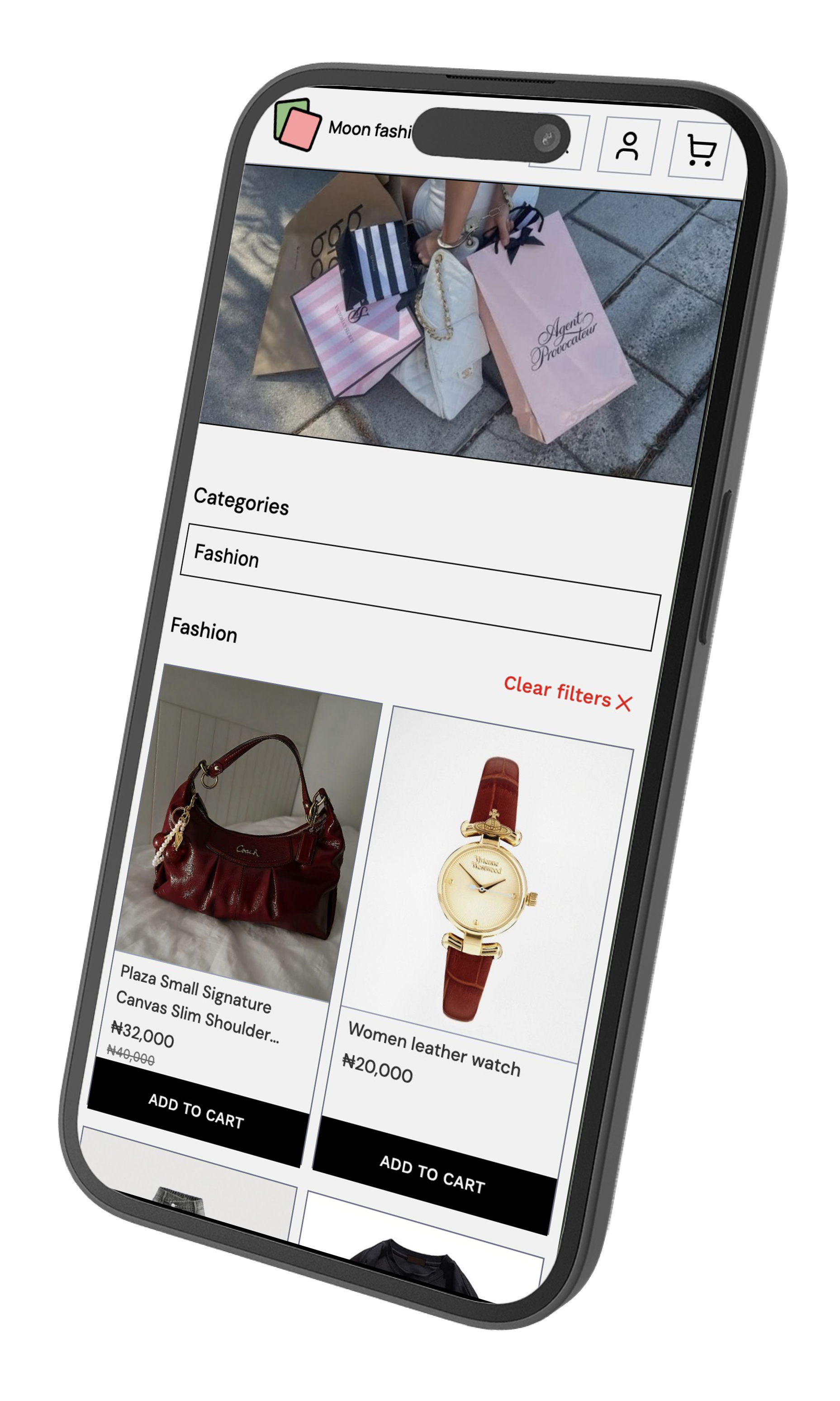 A phone mockup of a merchant's store