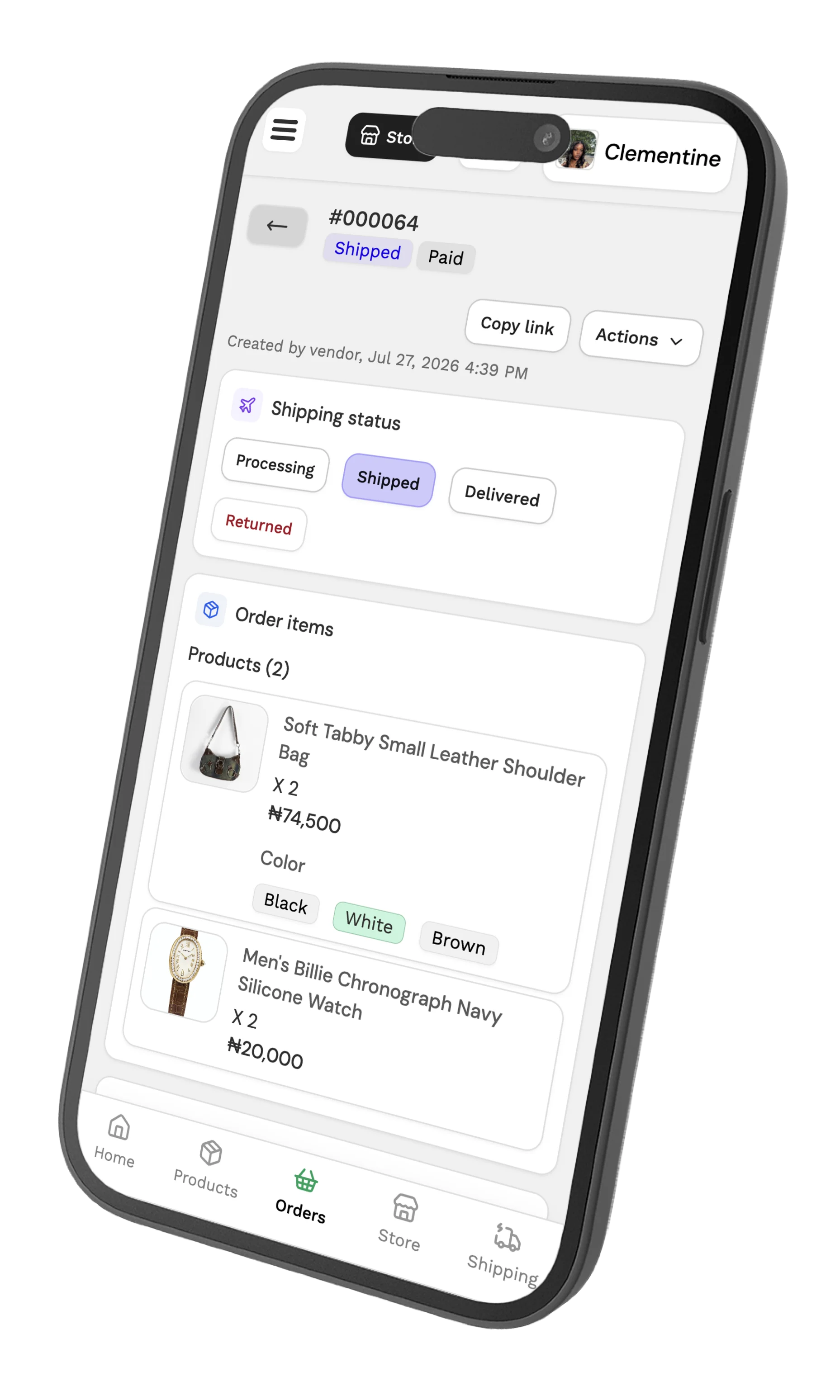 A phone of a customer's order