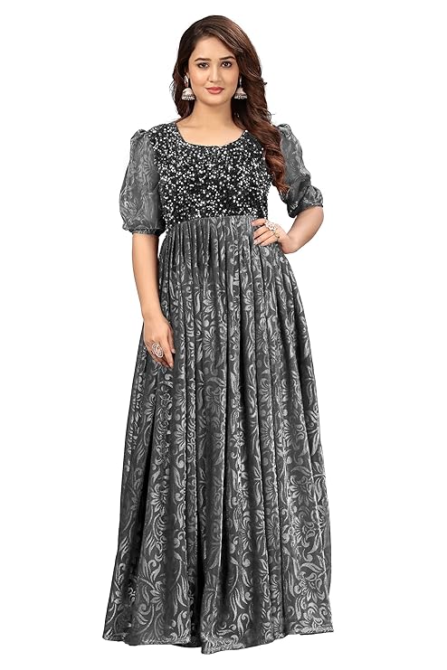 Women's Embroidered Semi-Stitched Gown