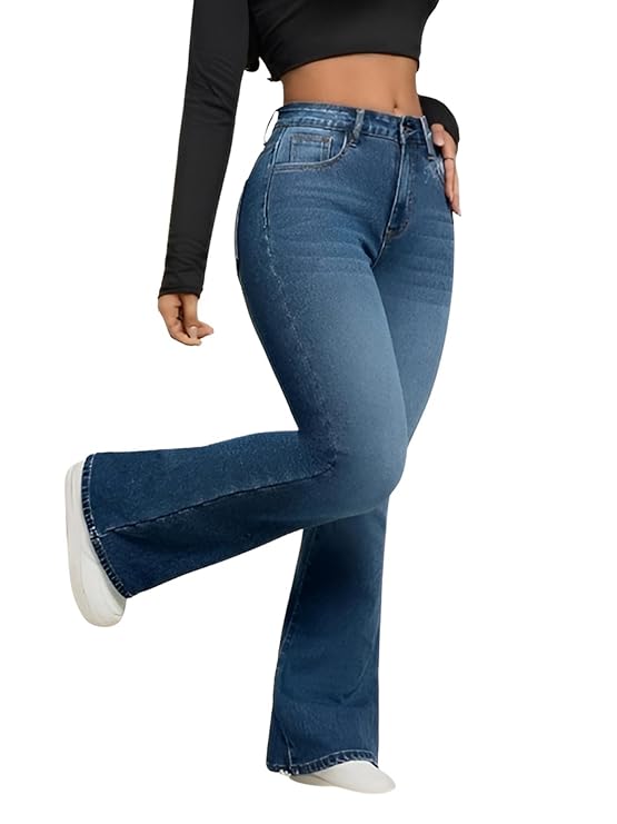 High Waist Flared Fit Stretchable Denim Jeans for Casual