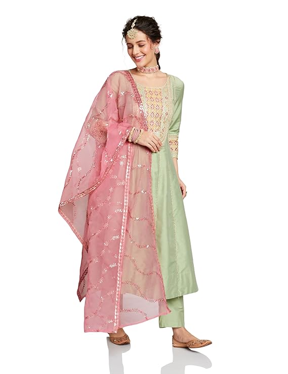 Embroidered Anarkali Kurta Set with Organza Dupatta