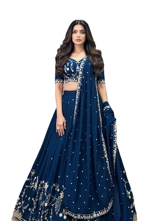 Blue Embroidered Semi Stitched Lehenga Choli with Dupatta