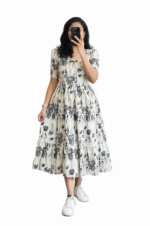 Bandhani Print Tiered Maxi Dress, Short Sleeve