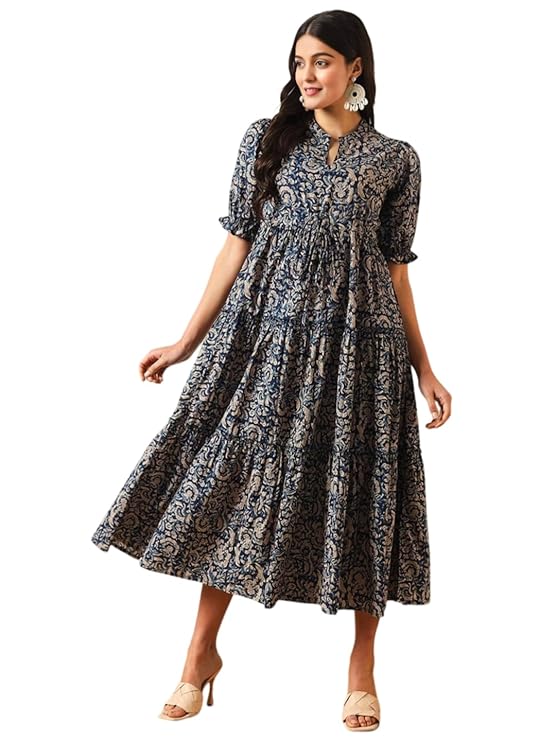 Bandhani Print Tiered Maxi Dress, Short Sleeve