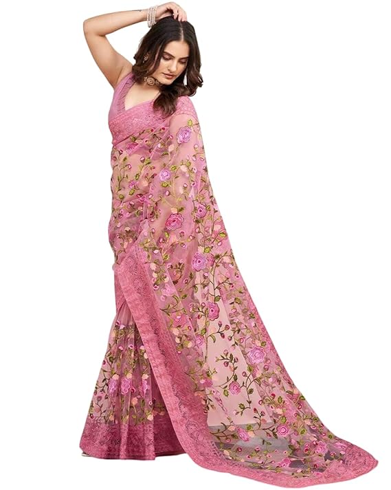 Graceful Embroidery Net Saree
