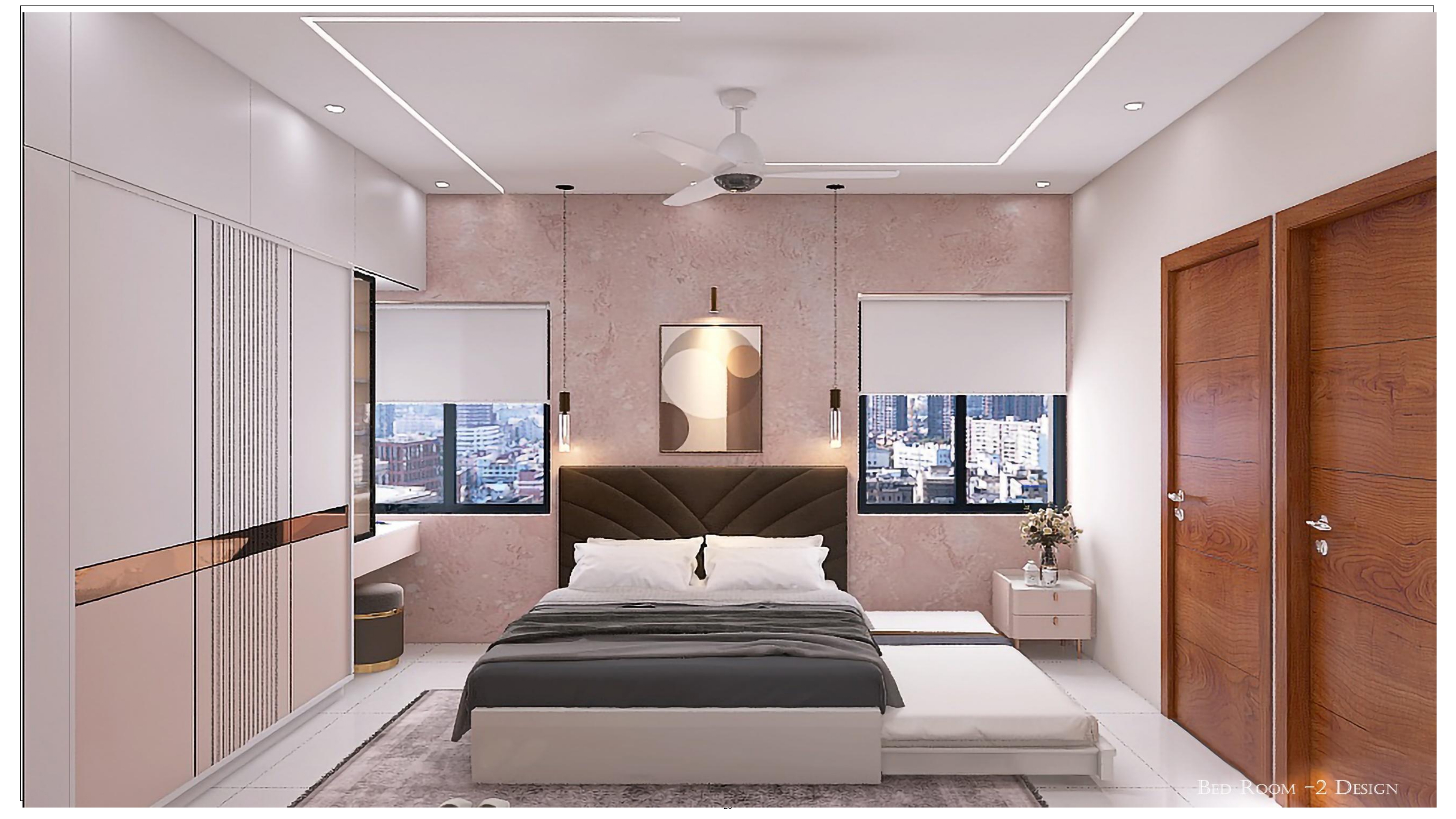 Sophisticated Wardrobe & Media Console Integration