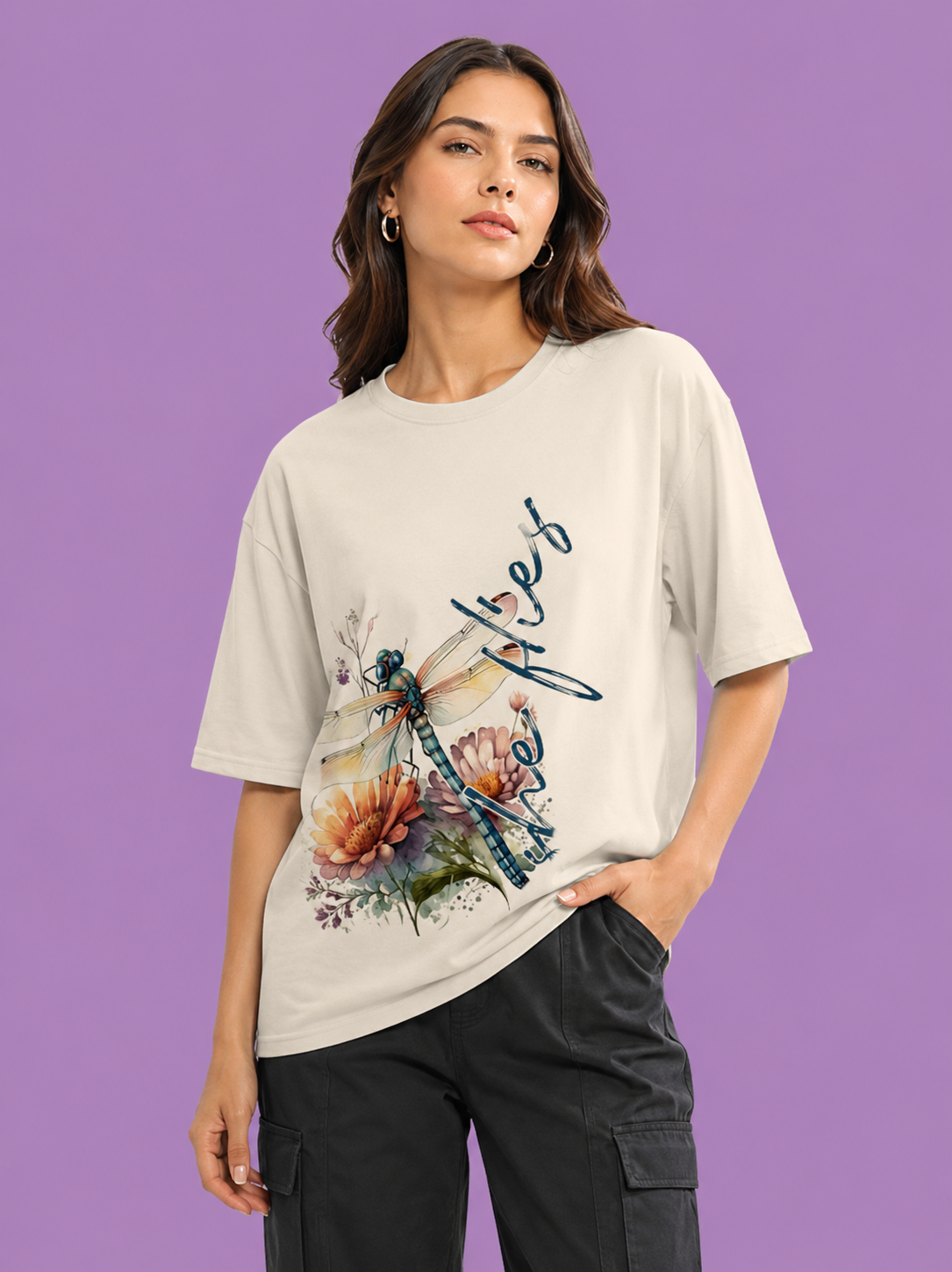 Women’s Printed Oversized Round Neck Cotton T-Shirt Ladies